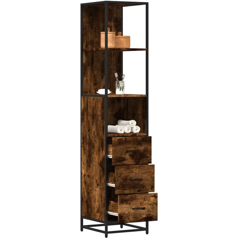 foto del prodotto armadietto bagno rovere fumo 35x37,5x166cm in legno multistrato vidaxl