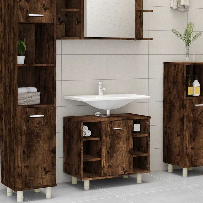 foto del prodotto armadietto bagno rovere fumo 60x32x53,5 cm in legno multistrato vidaxl