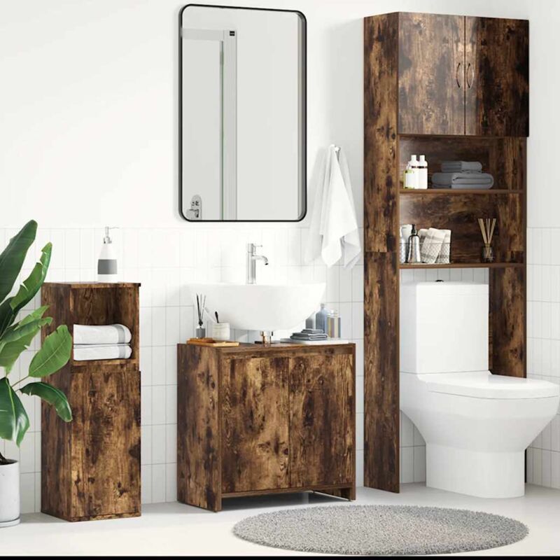 foto del prodotto armadietto bagno rovere fumo 60x33x61 cm in legno multistrato vidaxl
