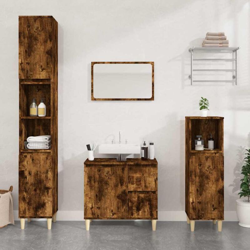 foto del prodotto armadietto bagno rovere fumo 65x33x60 cm in legno multistrato vidaxl