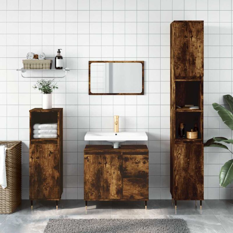 foto del prodotto armadietto bagno rovere fumo 65x33x60 cm in legno multistrato vidaxl