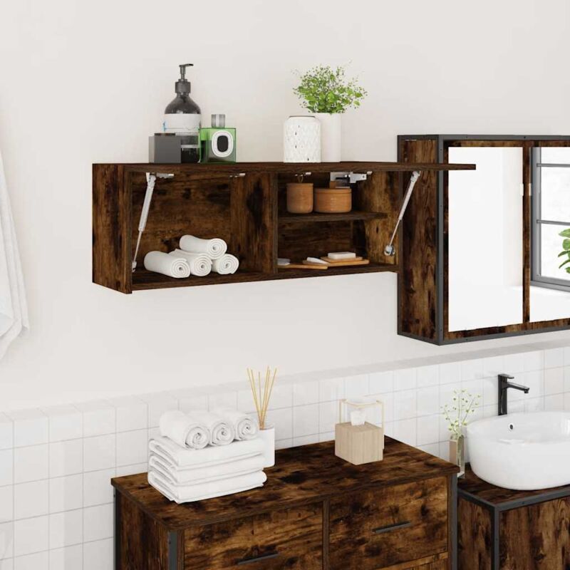 foto del prodotto armadietto bagno rovere fumo 80x25x30 cm in legno multistrato vidaxl
