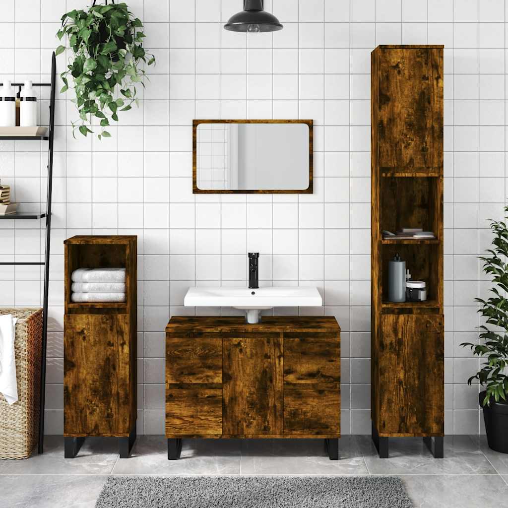 foto del prodotto armadietto bagno rovere fumo 80x33x60 cm in legno multistrato