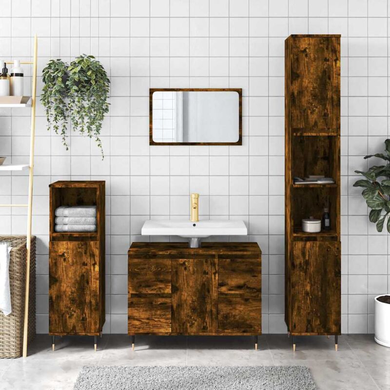 foto del prodotto armadietto bagno rovere fumo 80x33x60 cm in legno multistrato vidaxl
