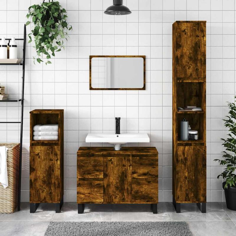 foto del prodotto armadietto bagno rovere fumo 80x33x60 cm in legno multistrato vidaxl