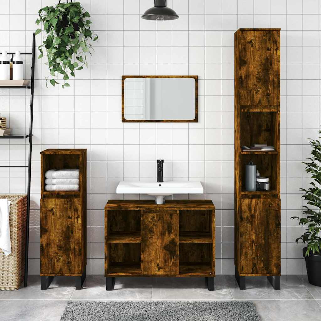 foto del prodotto armadietto bagno rovere fumo 80x33x60 cm in legno multistratocod mxl 106052