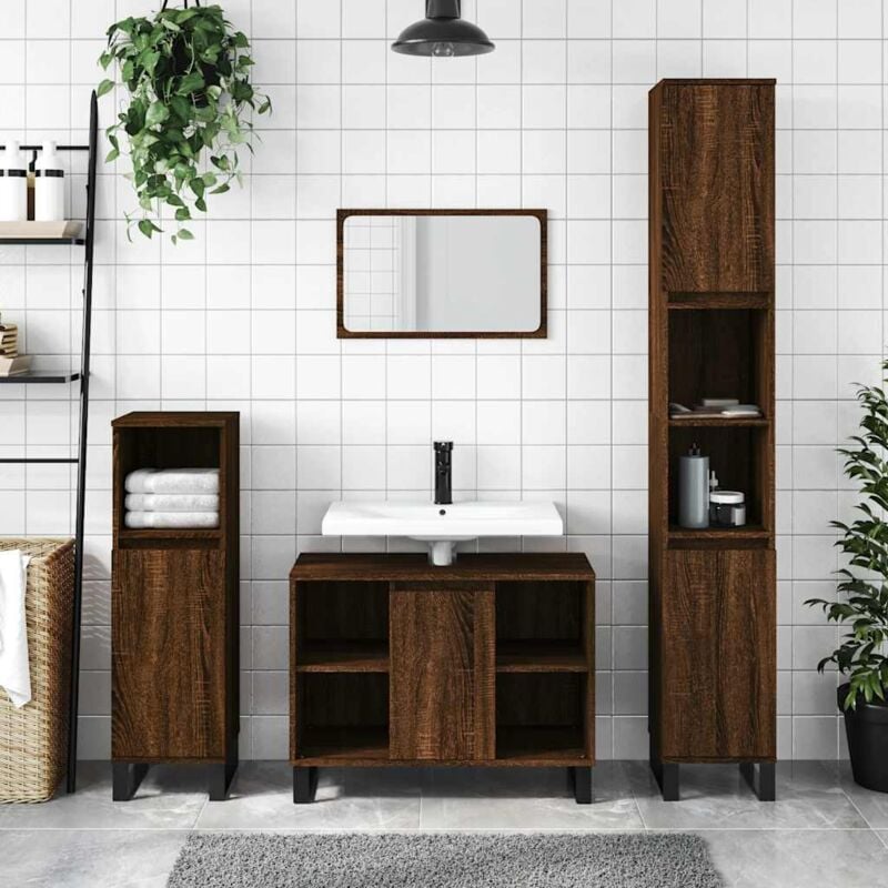 foto del prodotto armadietto bagno rovere marrone 80x33x60cm in legno multistrato vidaxl