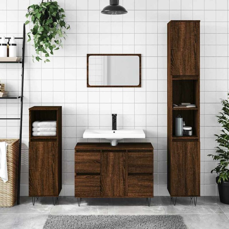 foto del prodotto armadietto bagno rovere marrone 80x33x60cm in legno multistrato - vidaxl