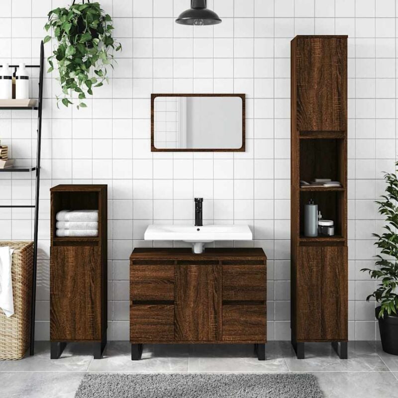 foto del prodotto armadietto bagno rovere marrone 80x33x60cm in legno multistrato vidaxl