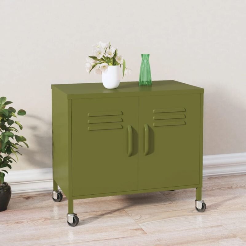 foto del prodotto armadietto con 2 ante 60x35x49 cm in acciaio con ruote vari colori colore verde oliva