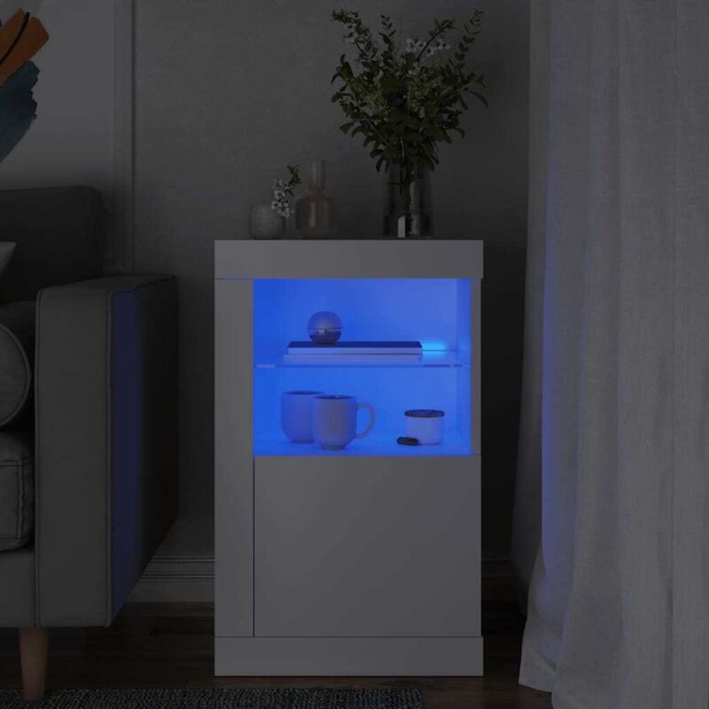 foto del prodotto armadietto con luci led bianco in legno multistrato
