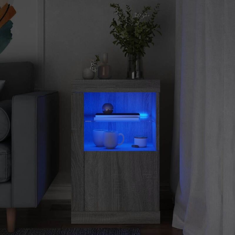 foto del prodotto armadietto con luci led grigio sonoma in legno multistrato vidaxl