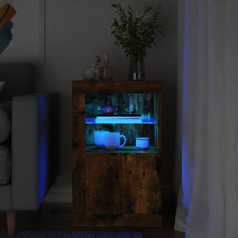 foto del prodotto armadietto con luci led rovere fumo in legno multistrato vidaxl