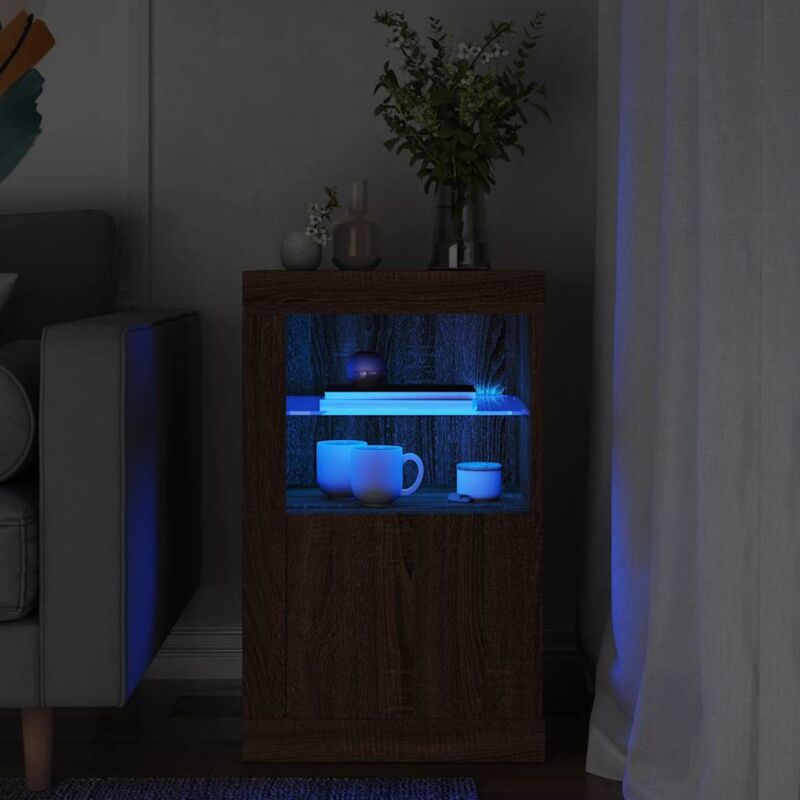 foto del prodotto armadietto con luci led rovere marrone in legno multistrato vidaxl
