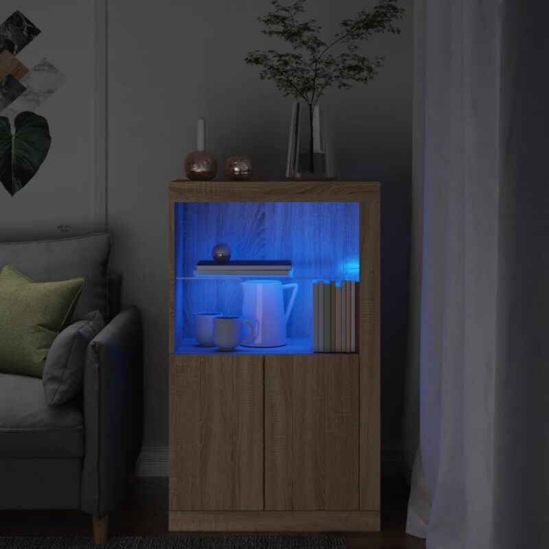 foto del prodotto armadietto con luci led rovere sonoma in legno multistrato vidaxl