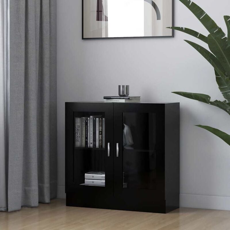 foto del prodotto armadietto con vetrina nero 82,5x30,5x80 cm legno multistrato vidaxl