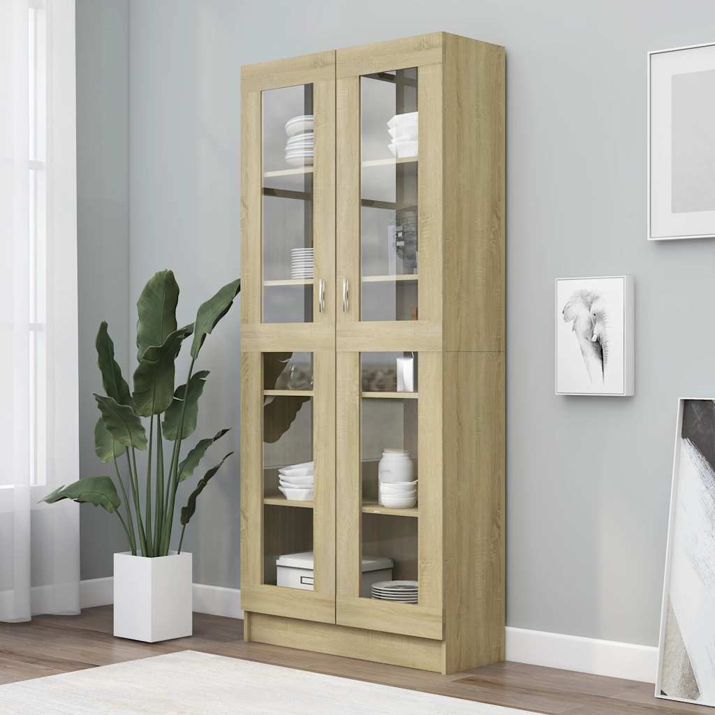 foto del prodotto armadietto con vetrina rovere 82,5x30,5x185,5cm in truciolato