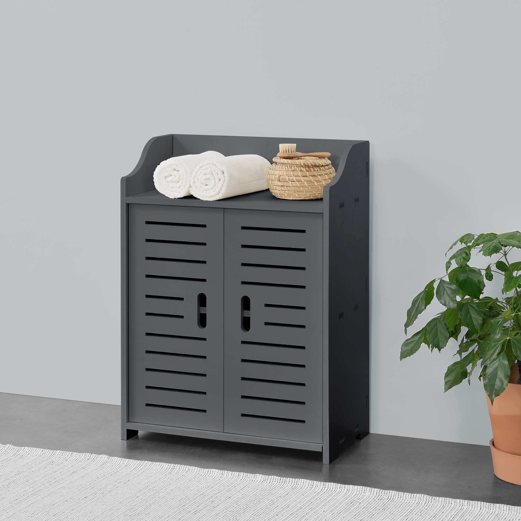 foto del prodotto armadietto da bagno a terra con 2 ante e ripiani 62 x 45 x 25 cm mobiletto armadio da bagno con sportelli di design 