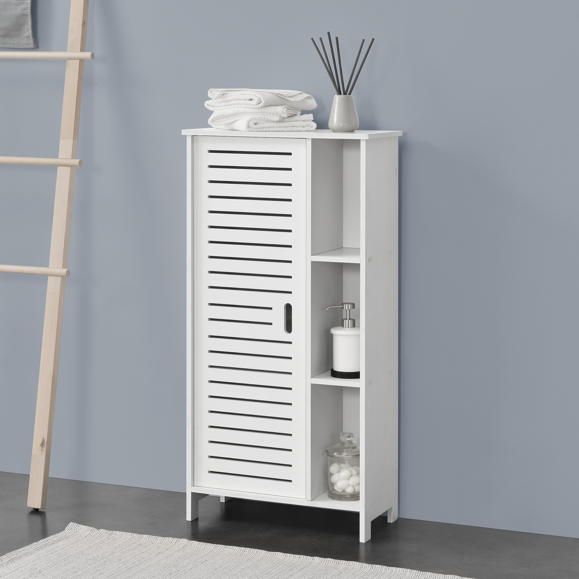 foto del prodotto armadietto da bagno a terra con scomparti 96 x 48 x 24 cm mobiletto da stoccaggio ripostiglio da bagno con sportello 