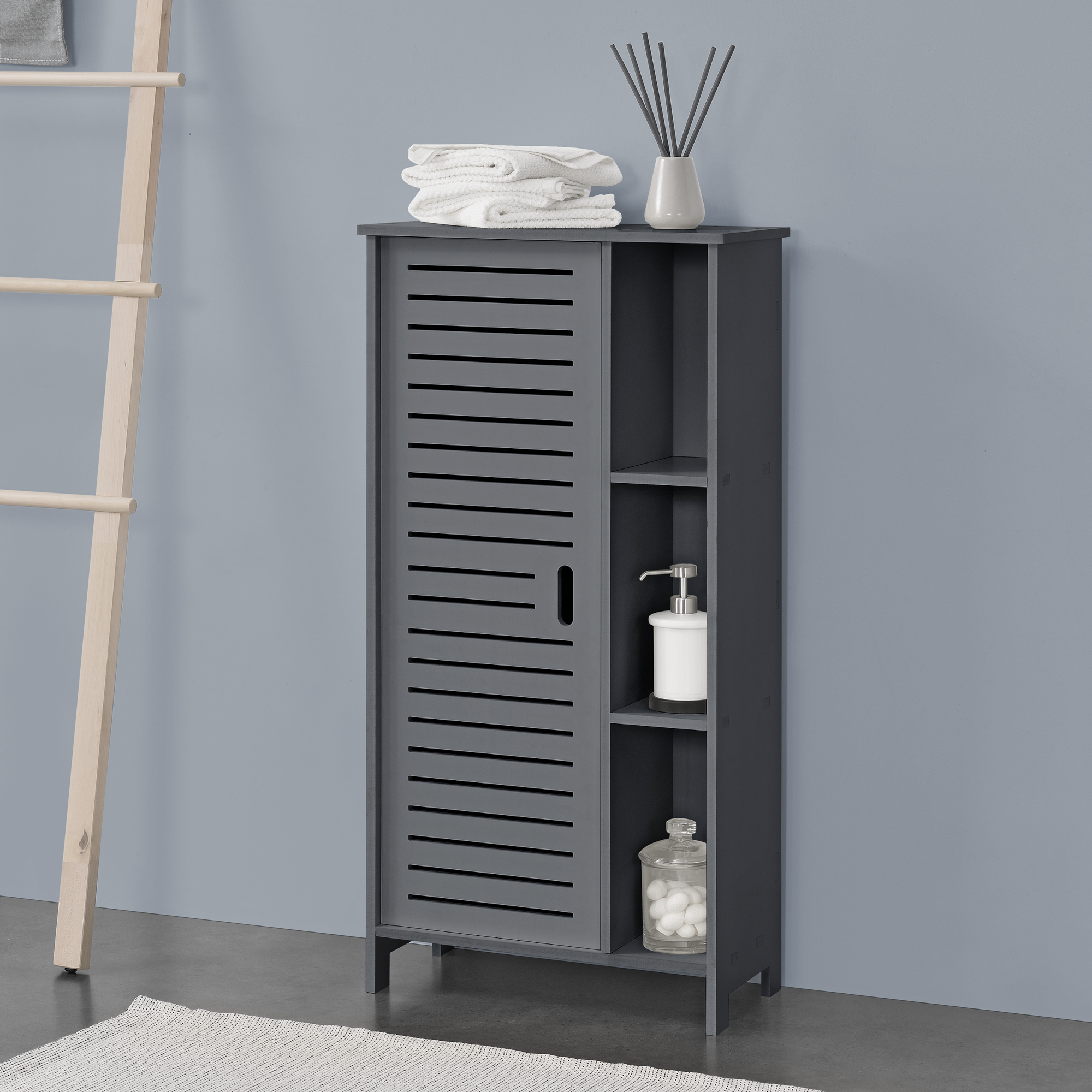foto del prodotto armadietto da bagno a terra con scomparti 96 x 48 x 24 cm mobiletto da stoccaggio ripostiglio da bagno con sportello 