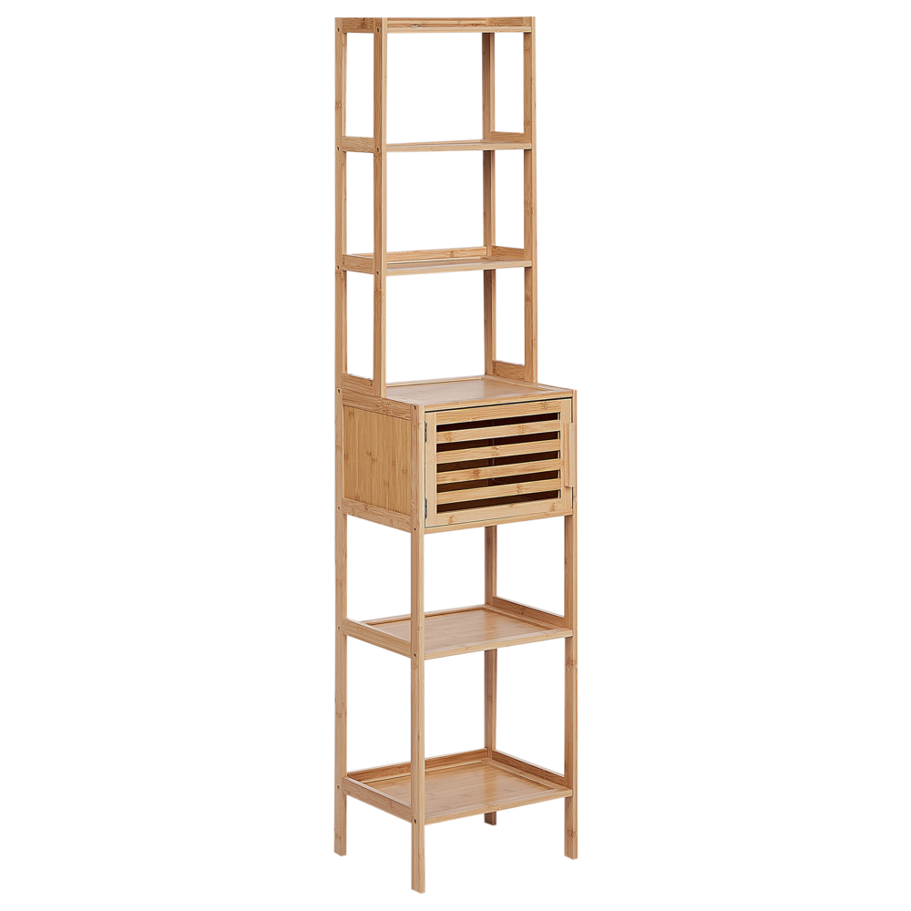 foto del prodotto armadietto da bagno in bamb con 6 ripiani 1 anta legno chiaro stile moderno