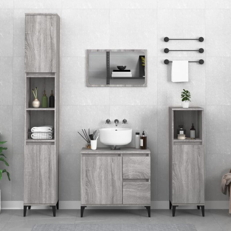 foto del prodotto armadietto da bagno mobile bagno grigio sonoma 30x30x100cm in legno multistrato fw72312