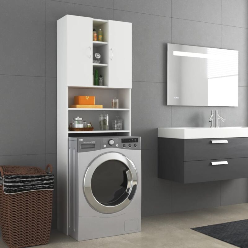 foto del prodotto armadietto da bagno mobile per lavatrice bianco 64x25,5x190 cm fw94015
