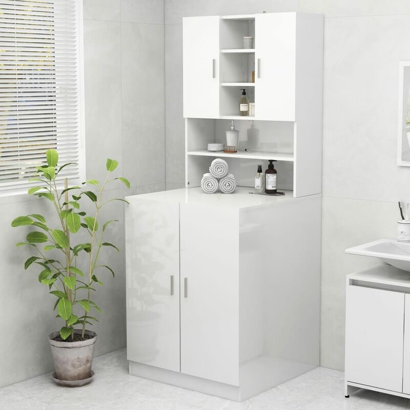 foto del prodotto armadietto da bagno mobile per lavatrice bianco lucido 70,5x25,5x90 cm fw67758