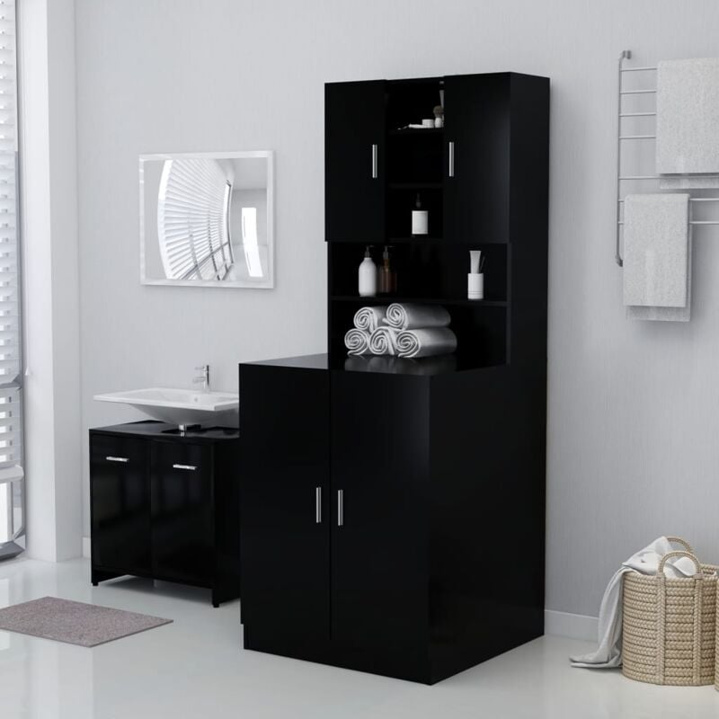 foto del prodotto armadietto da bagno mobile per lavatrice nero 71x71,5x91,5 cm -fw69543