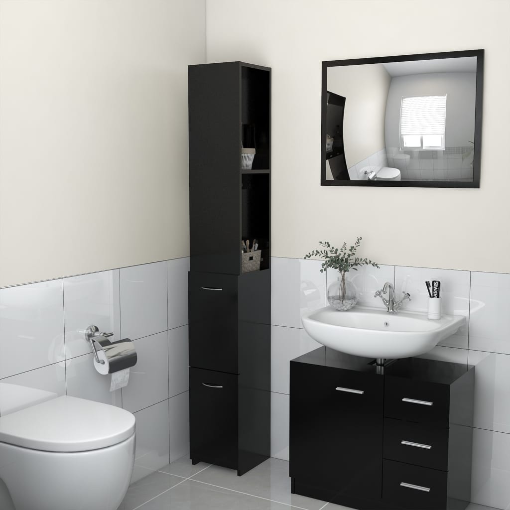 foto del prodotto armadietto da bagno nero 25x25x170 cm in truciolato