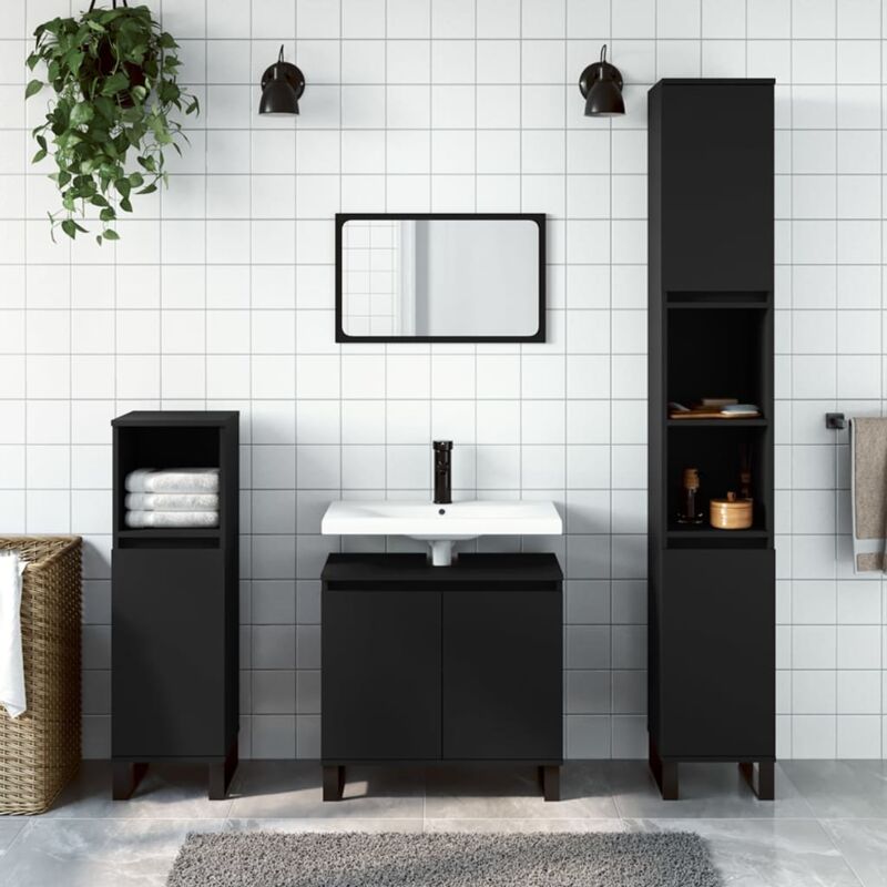 foto del prodotto armadietto da bagno nero 30x30x190 cm in legno multistrato vidaxl