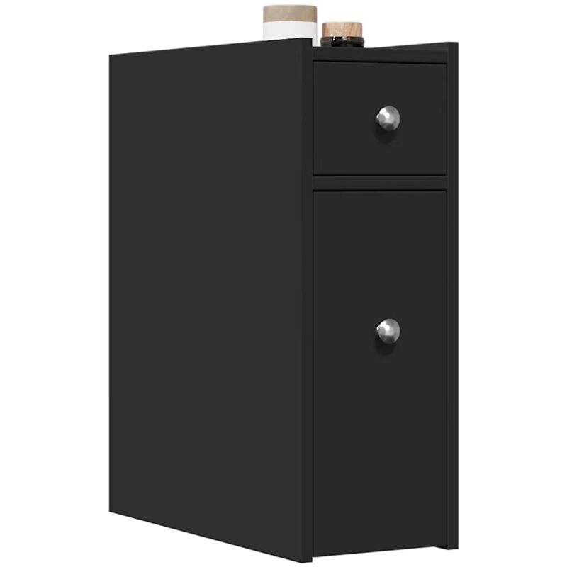 foto del prodotto armadietto da bagno stretto con ruote nero in truciolato vidaxl