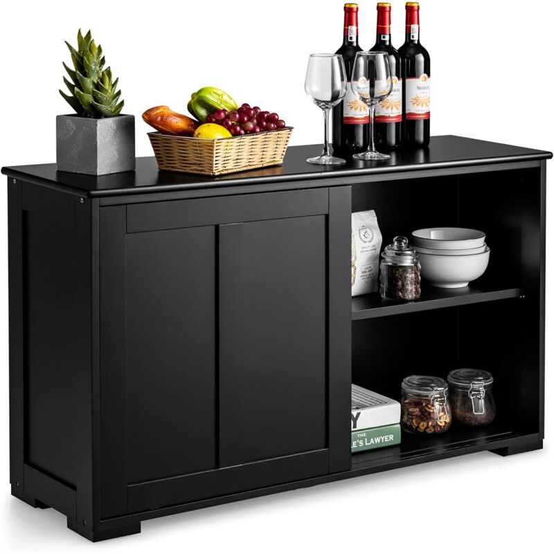 foto del prodotto armadietto da cucina mobiletto per cucina composto da due porte scorrevoli dimensioni 106.5 x 33 x 62.5 cm nero costway