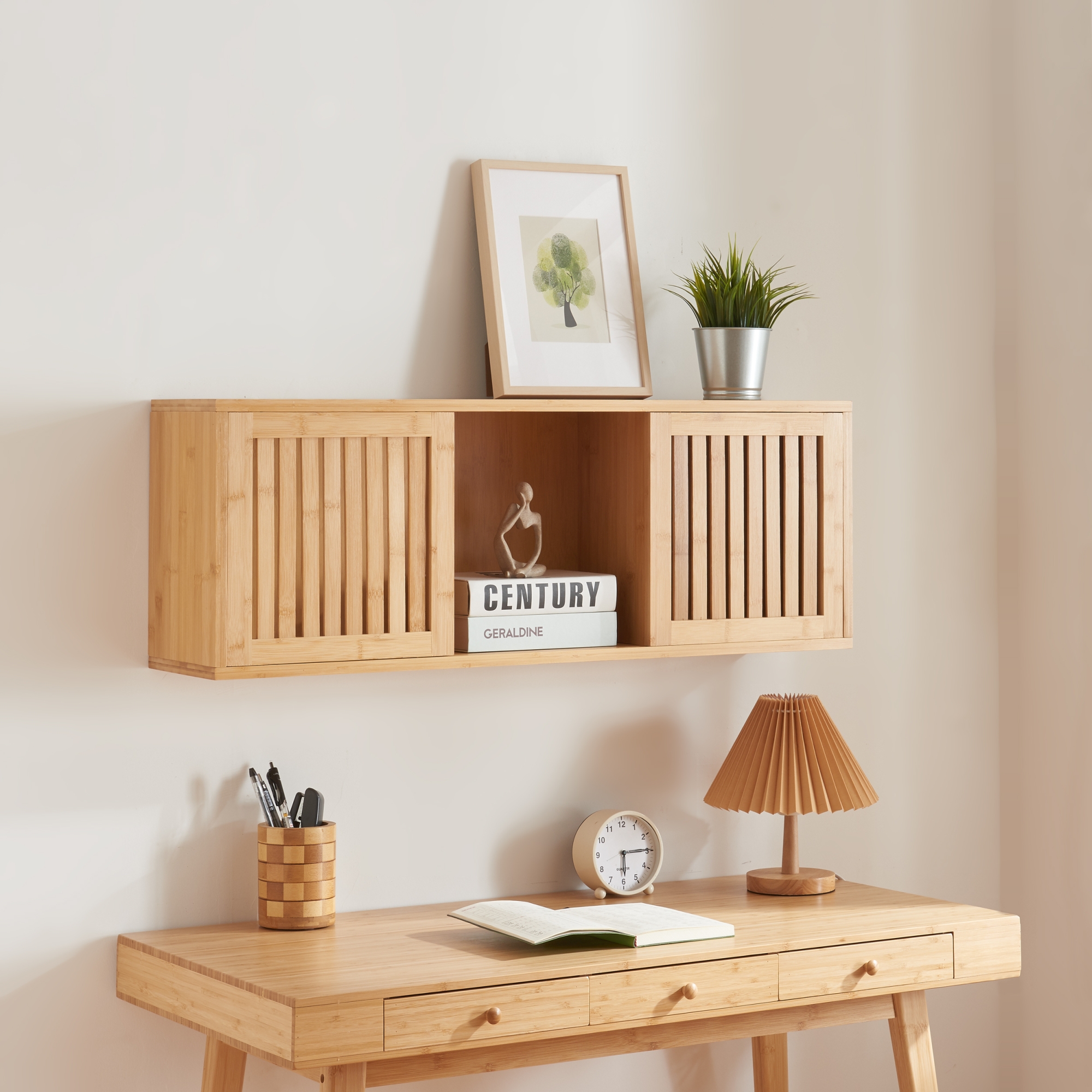 foto del prodotto armadietto da parete grums con 2 ante scorrevoli 92x20x33 cm bamb naturale en.casa 
