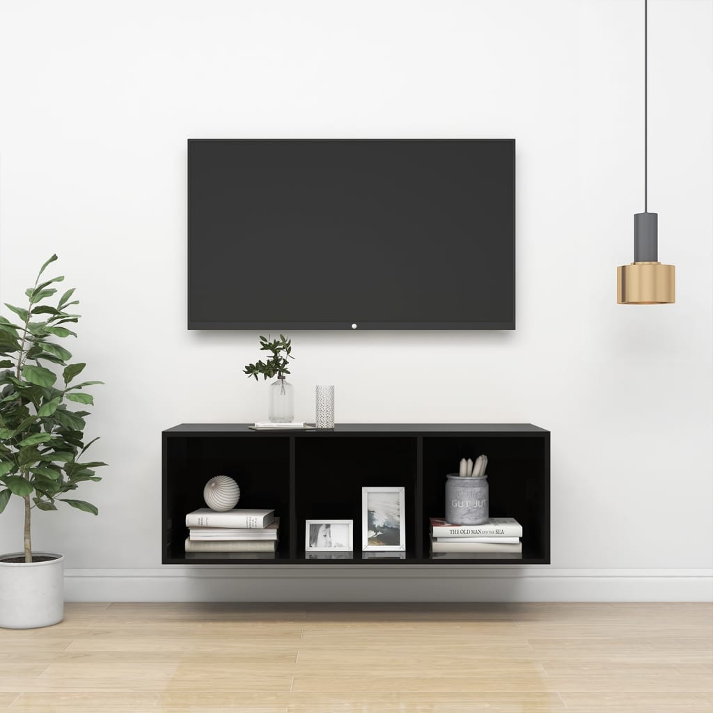 foto del prodotto armadietto da parete per tv nero lucido 37x37x107 cm truciolato cod mxl 33974