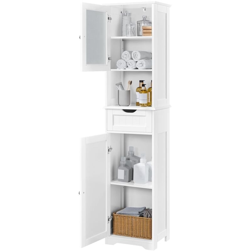 foto del prodotto armadietto da terra con ripiani regolabili armadio da bagno mobile autoportante in vetro mobiletto per cucina soggiorno bianco yaheetech