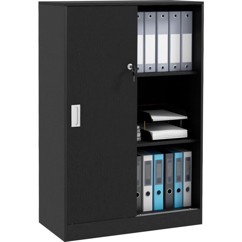 foto del prodotto armadietto da ufficio 80x40x120 cm ante scorrevoli con 2 chiavi di sicurezza nero