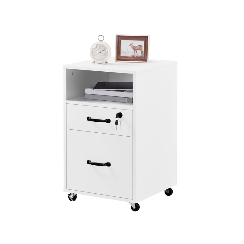 foto del prodotto armadietto da ufficio e studio schedario da archivio con 2 cassetti e ruote bianco yaheetech