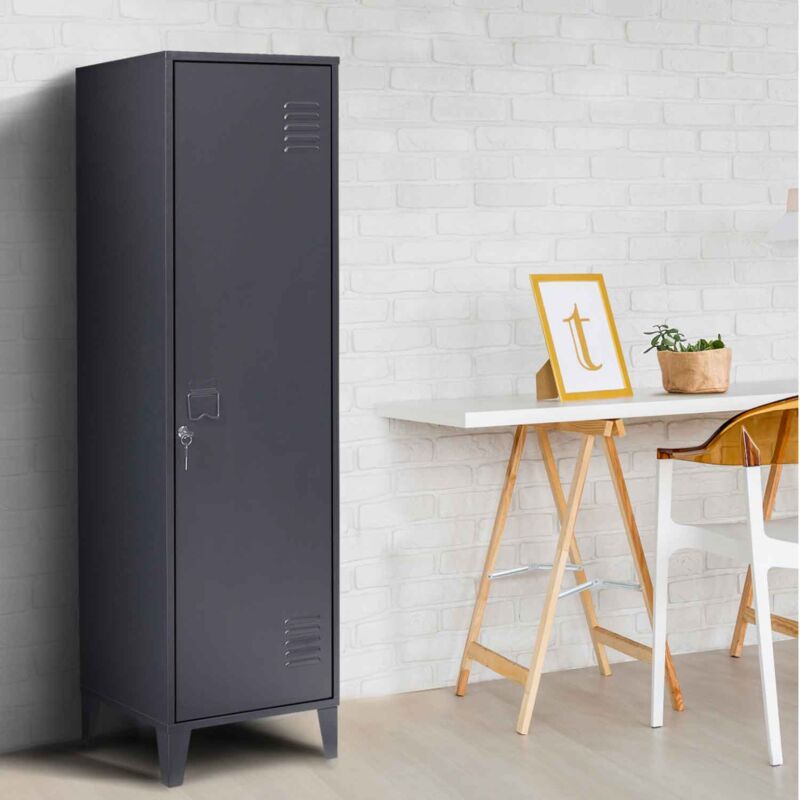 foto del prodotto armadietto ester con porta in metallo grigio scuro, design industriale