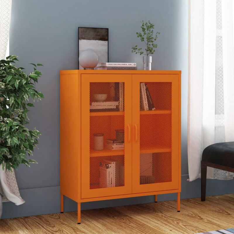 foto del prodotto armadietto in acciaio dotato di 2 ante in rete stile industrial vari colori colore arancione