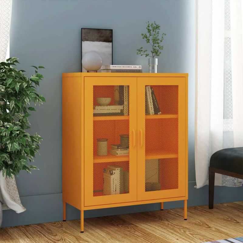foto del prodotto armadietto in acciaio dotato di 2 ante in rete stile industrial vari colori colore giallo