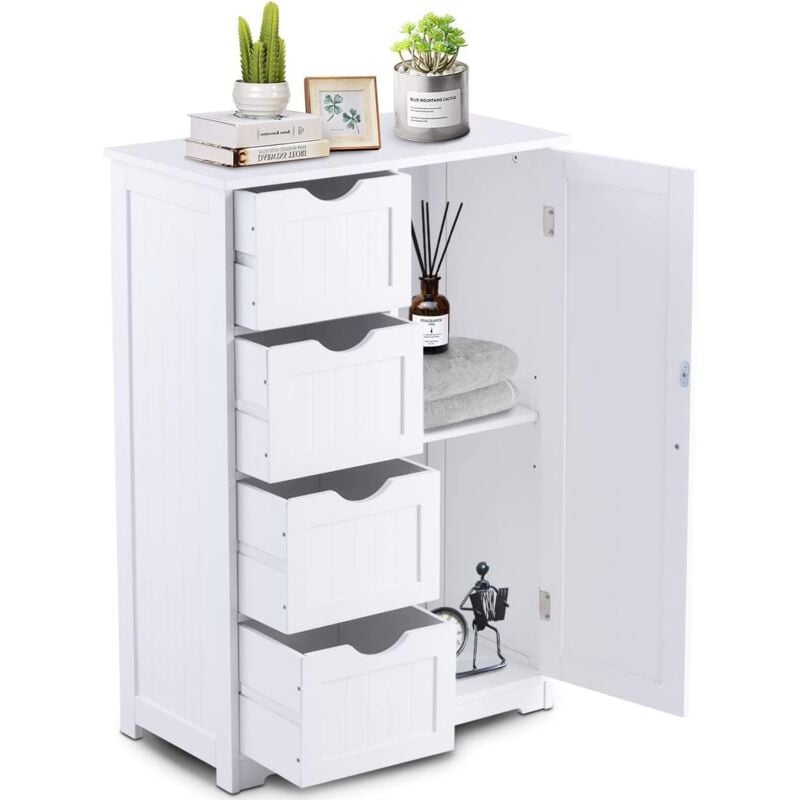 foto del prodotto armadietto in legno armadio con 4 cassetti, 56 x 30 x 81 cm bianco goplus