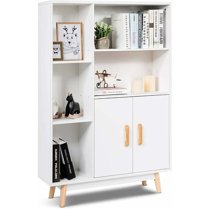 foto del prodotto armadietto legno mobile soggiorno scaffale libreria armadio mobile, con 5 scompartimenti, 119x80x24cm, bianco