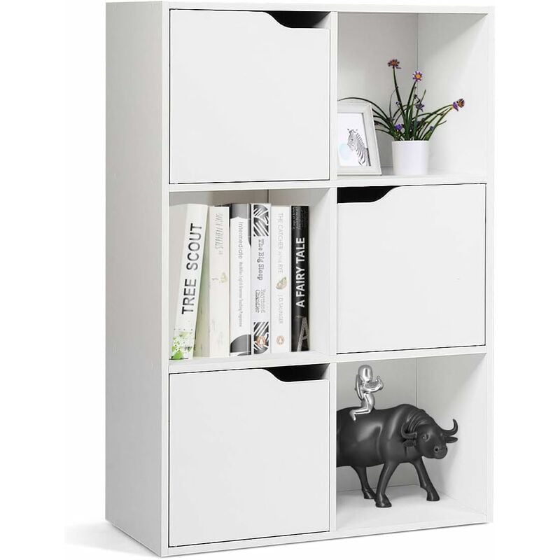 foto del prodotto armadietto libreria basso a 6 9 cubi, scaffale porta libri, mensole a 3 ripiani, mobiletto multiuso legno, moderno e semplice, 60 90x29x90 cm, bianco