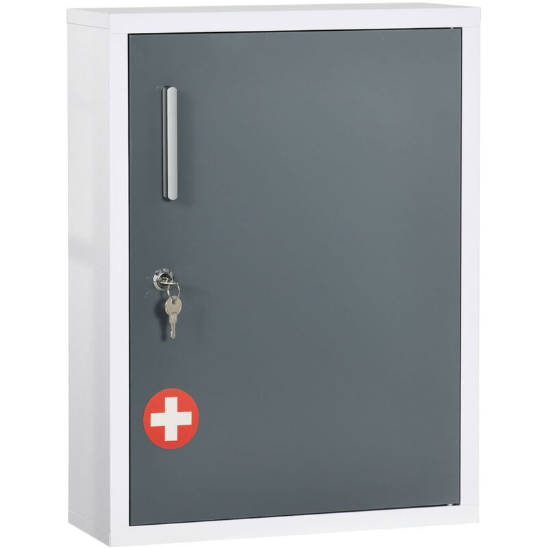 foto del prodotto armadietto medicinali con 3 ripiani e blocco con chiavi in acciaio, 40x15x53.5cm, bianco e grigio