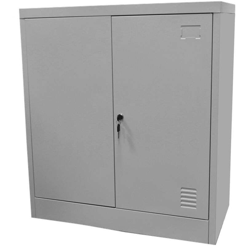 foto del prodotto armadietto metallico 2 ante 1 mensola 80x40x80 cm con serratura a chiave in acciaio grigio