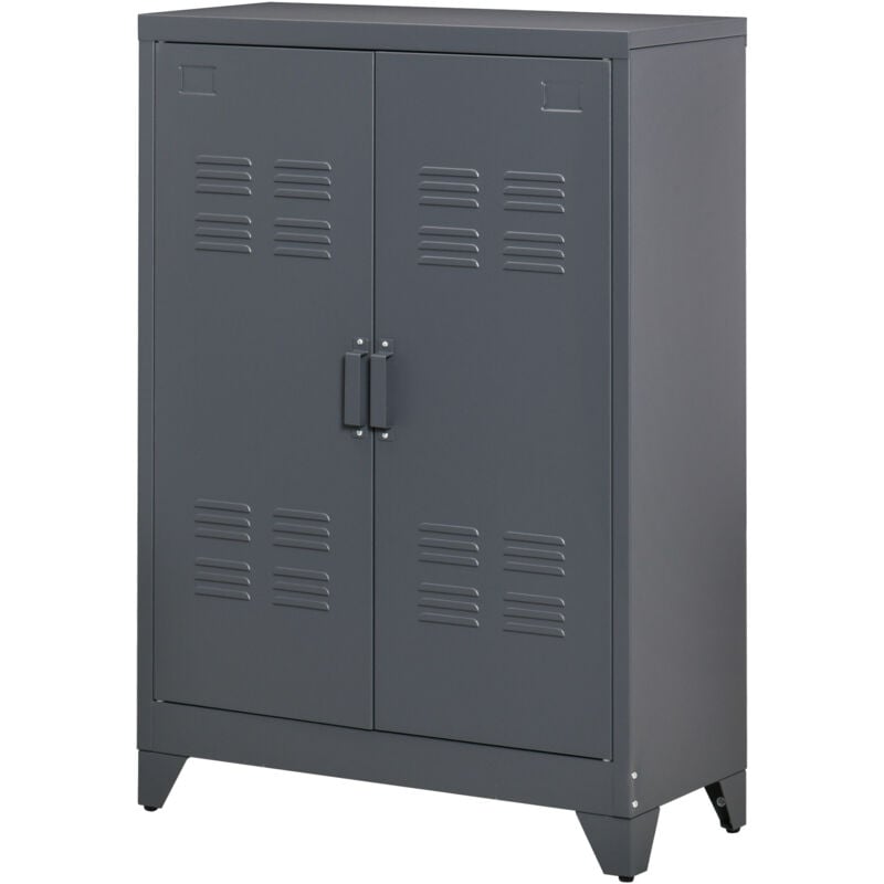 foto del prodotto armadietto metallico 2 ante stile industriale con 2 mensole grigio homcom