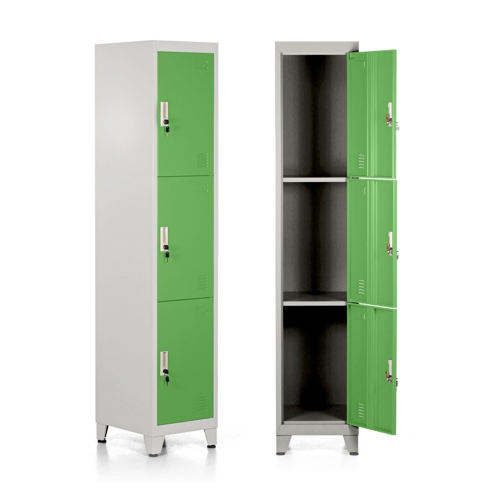 foto del prodotto armadietto metallico multiuso con 3 ante verde 180x38x45 cm