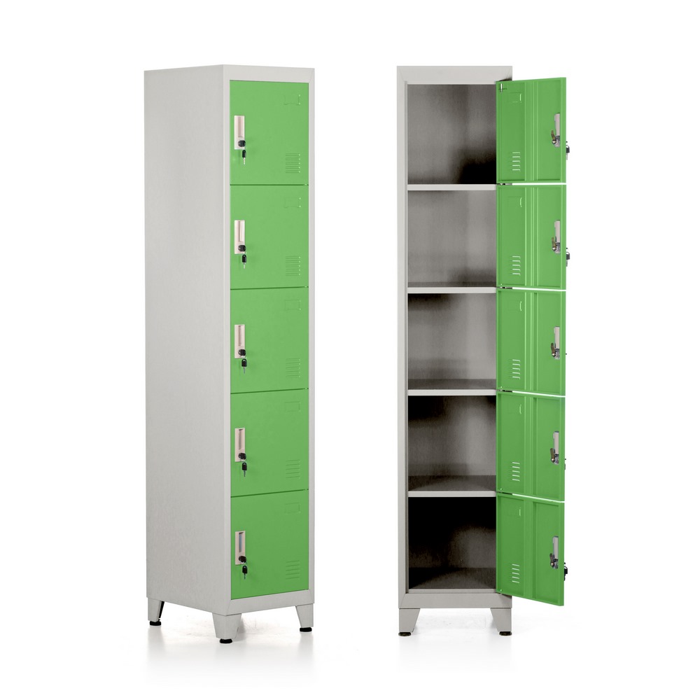 foto del prodotto armadietto metallico multiuso con 5 ante verde 180x38x45 cm