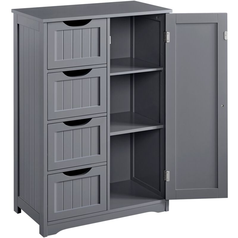 foto del prodotto armadietto mobiletto bagno cucina terra con cassetti piano regolabile e una anta grigio scuro yaheetech